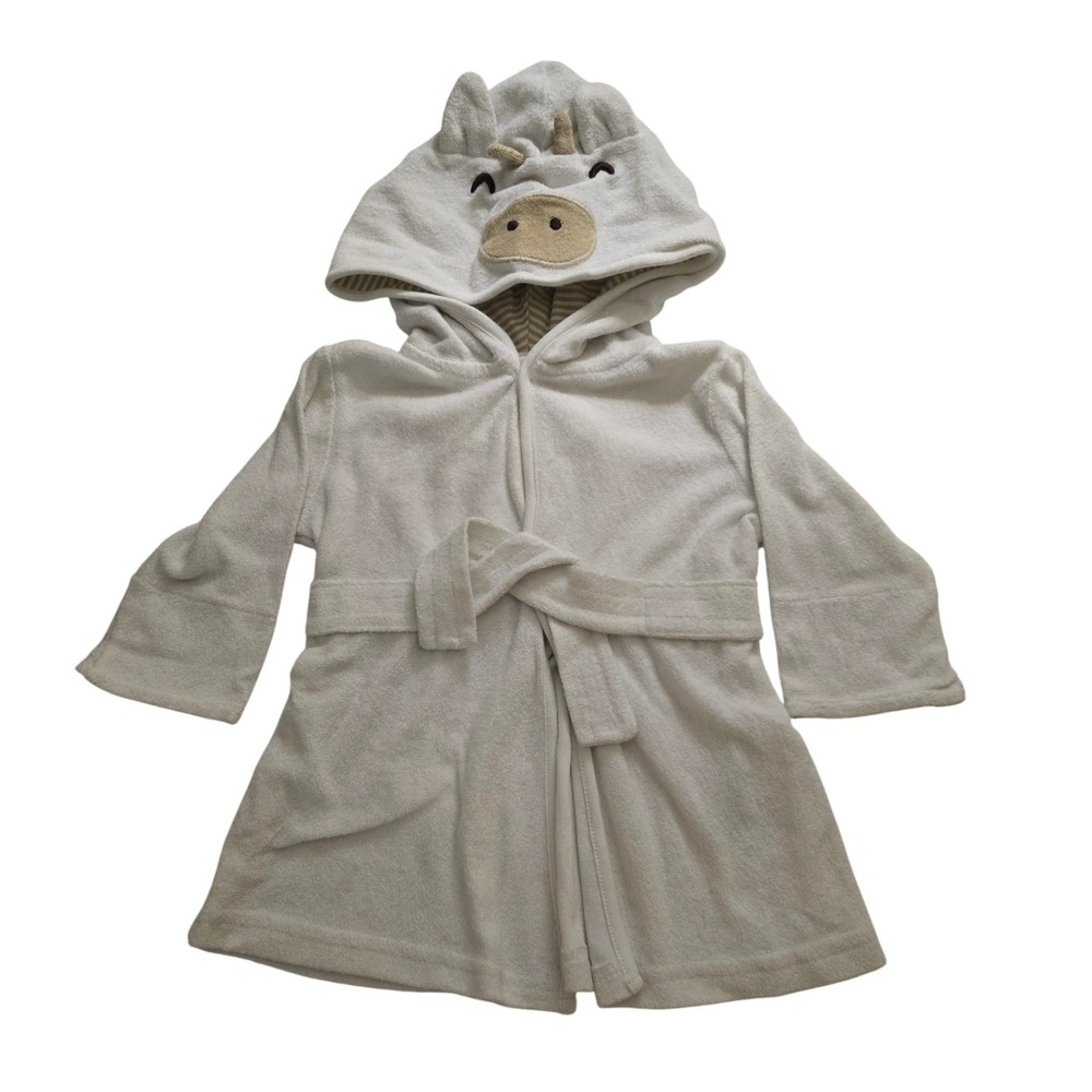 Carters Baby Cow Hooded Bath Robe White Terry Cloth 0-9M
